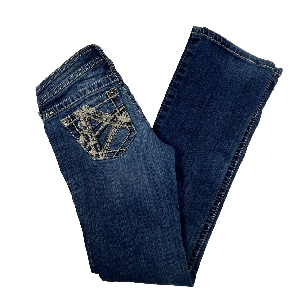 Ariat Ruby Bootcut Jeans Womens 26L (Fits 28x33) Blue Embroidered Low Rise Denim